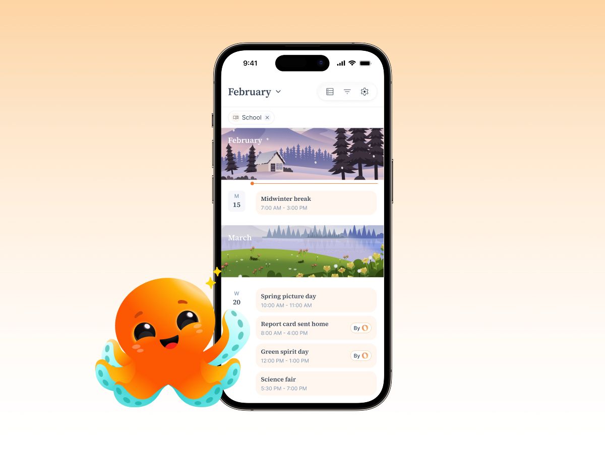 A local school calendar synced automatically into a family's shared calendar in Ohai