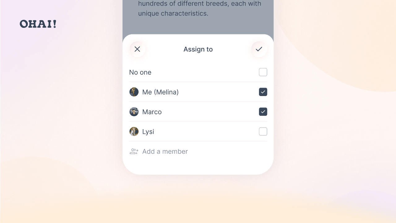 An Ohai to-do assigned to two household members, showing multiple assignee avatars because every assignee gets the reminder