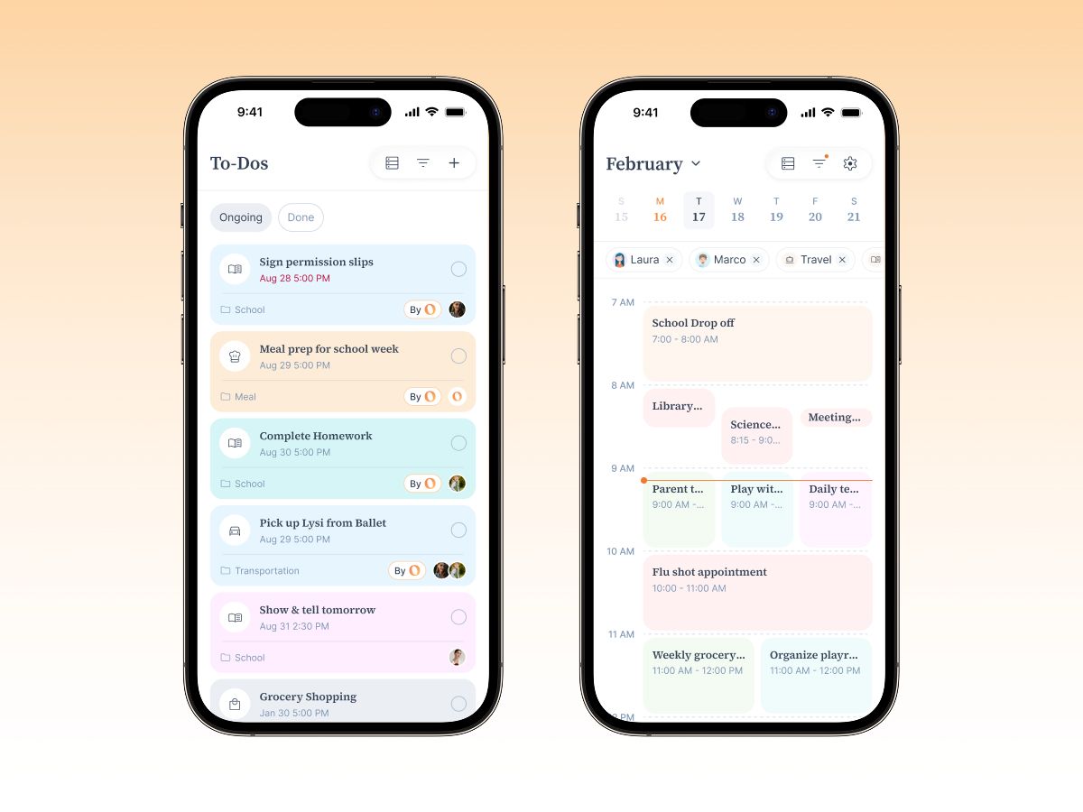 A week of back-to-school reminders and calendar entries organized through Ohai's smart household manager O