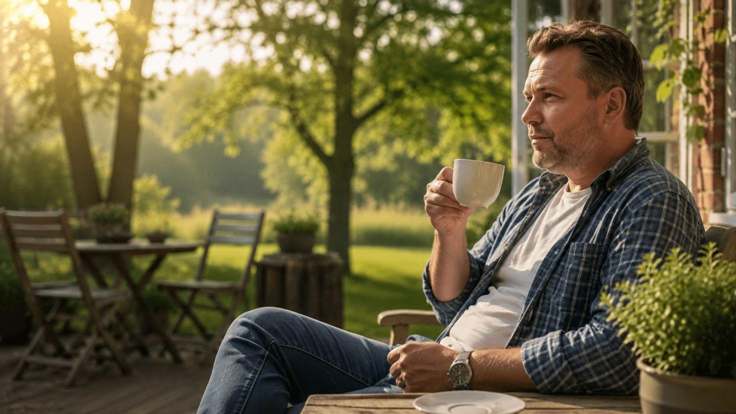 A father sitting alone and reflective, representing under-discussed paternal burnout and postpartum depression