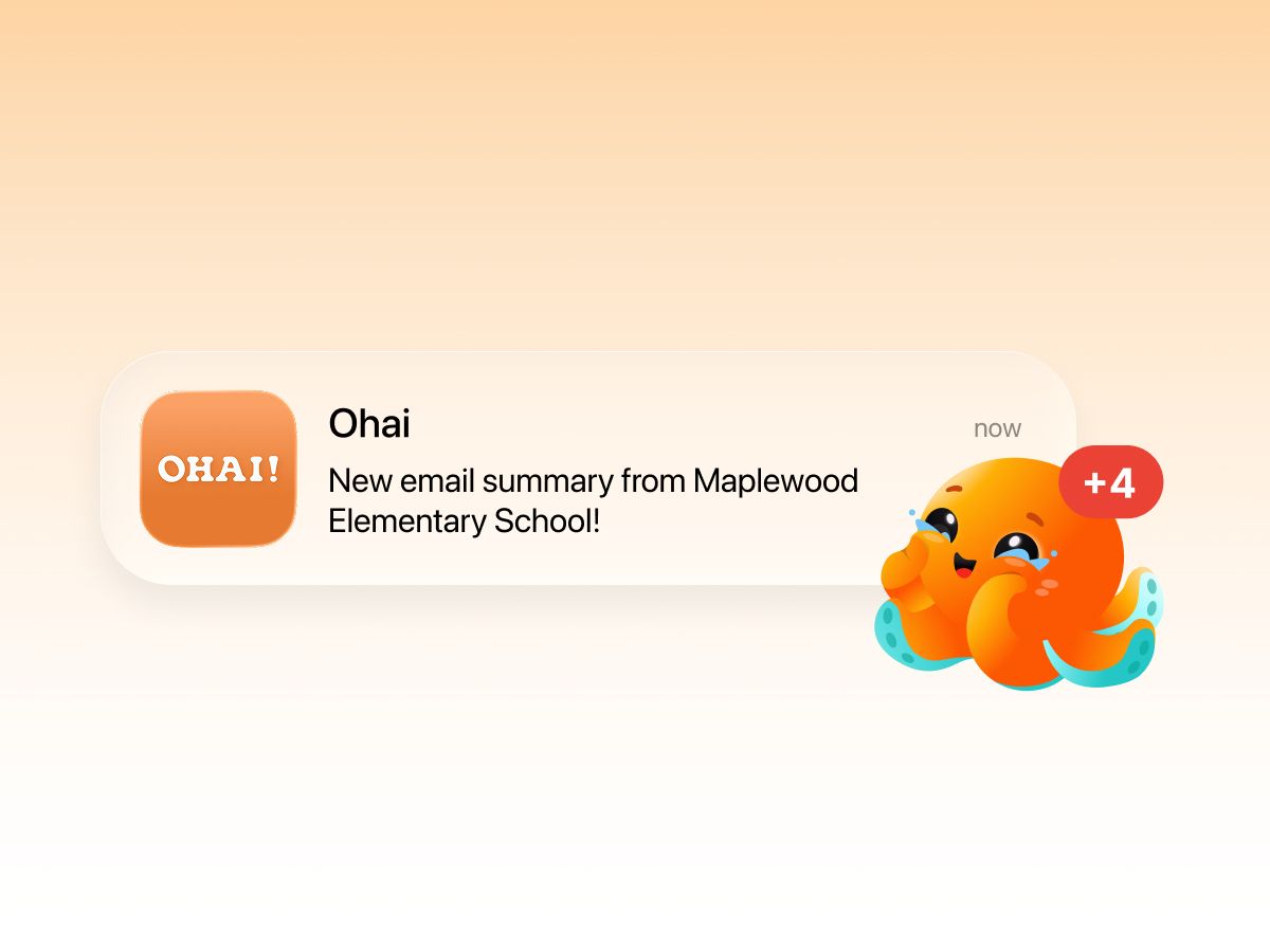 Ohai automatically reading and prioritizing a school email, then texting a summary of what matters