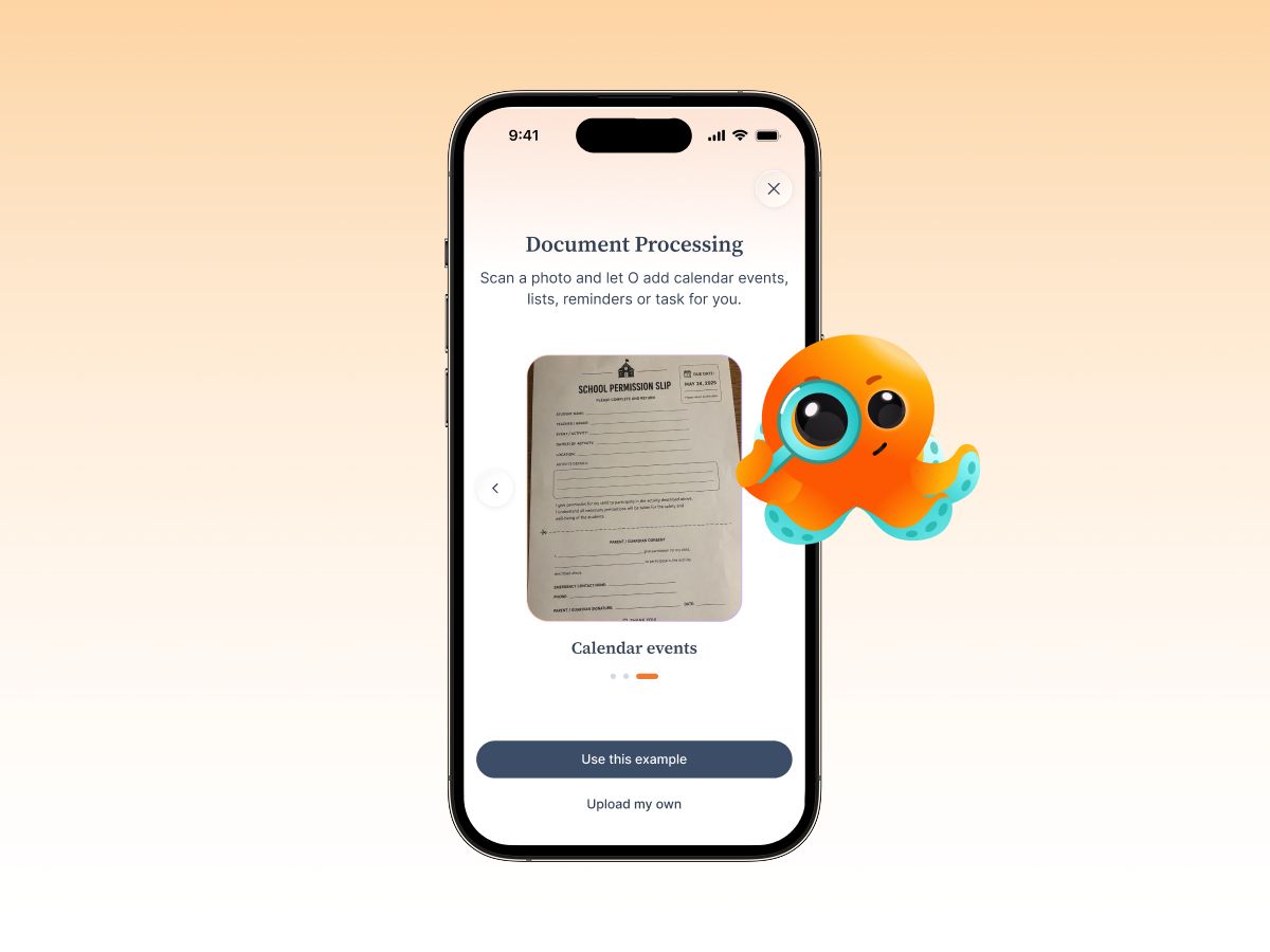 Ohai's O scanning a school permission slip and adding the due date to a family calendar