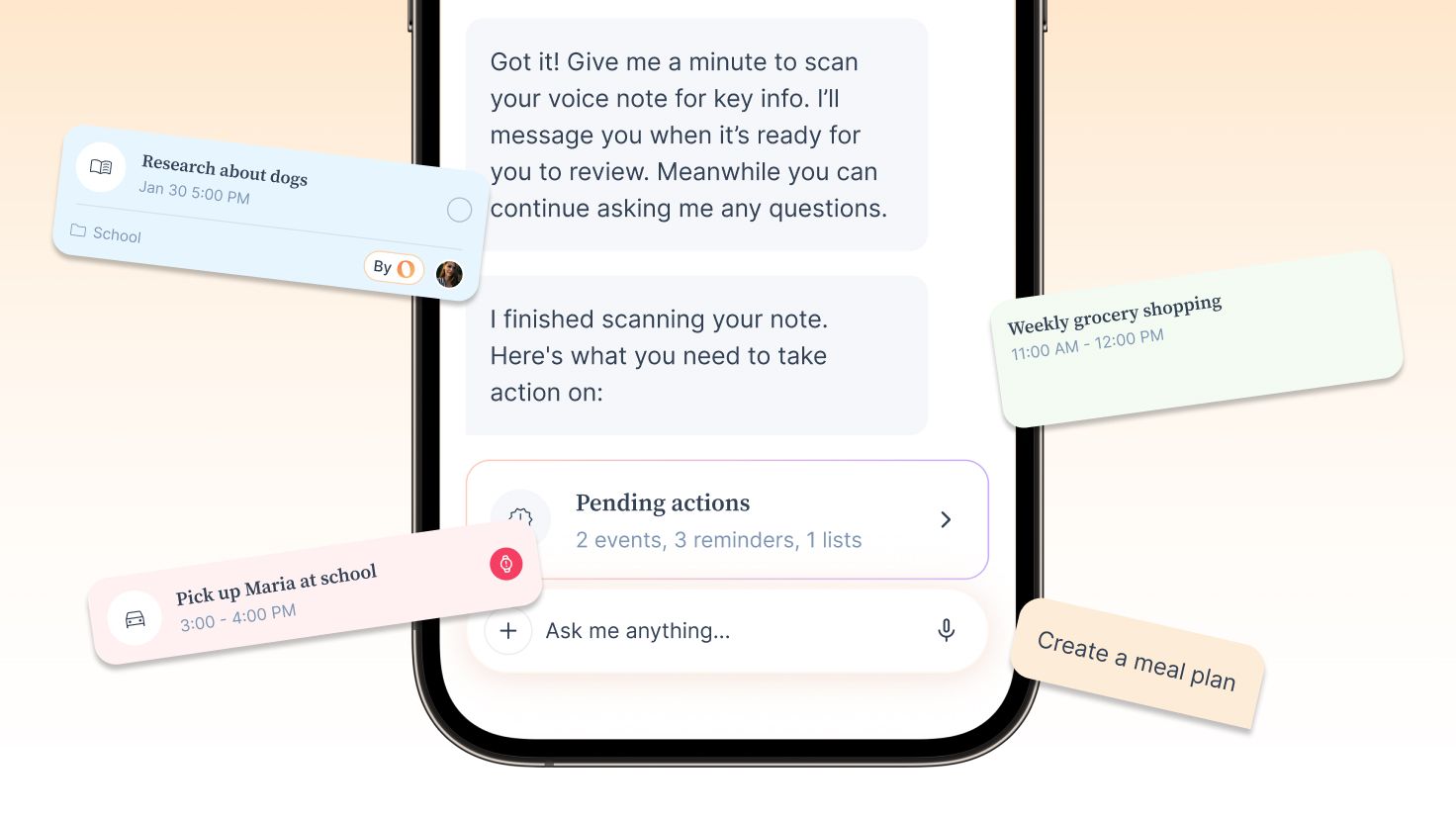The Ohai app holding a mom's household tasks, reminders, and calendar in one place