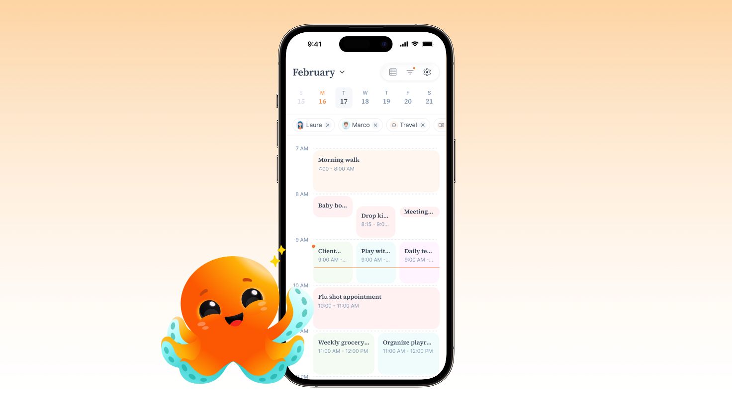 Weekly family calendar with a confirmed flu shot appointment added automatically