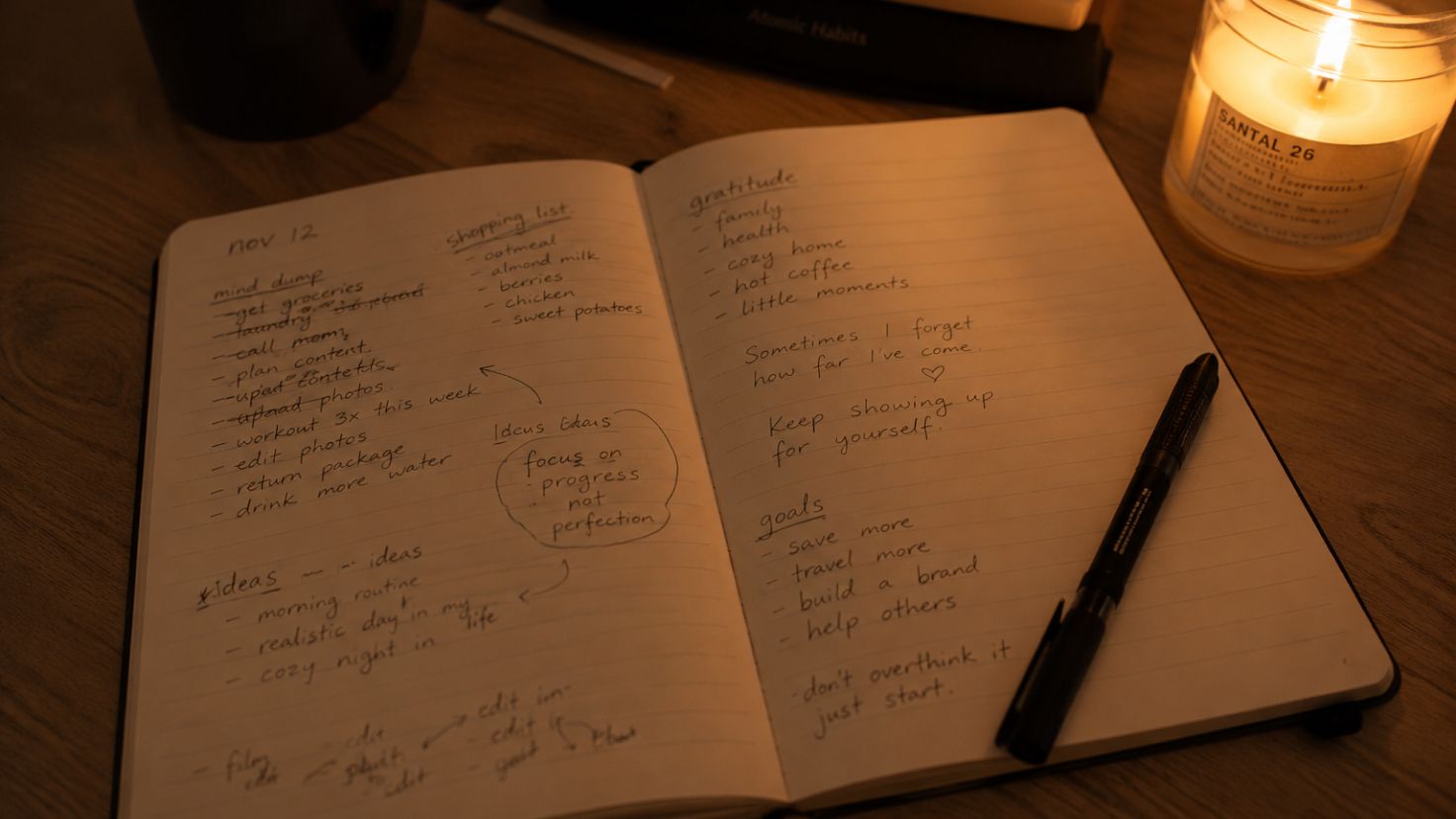 A notebook used for a daily brain dump of tasks, appointments, and reminders