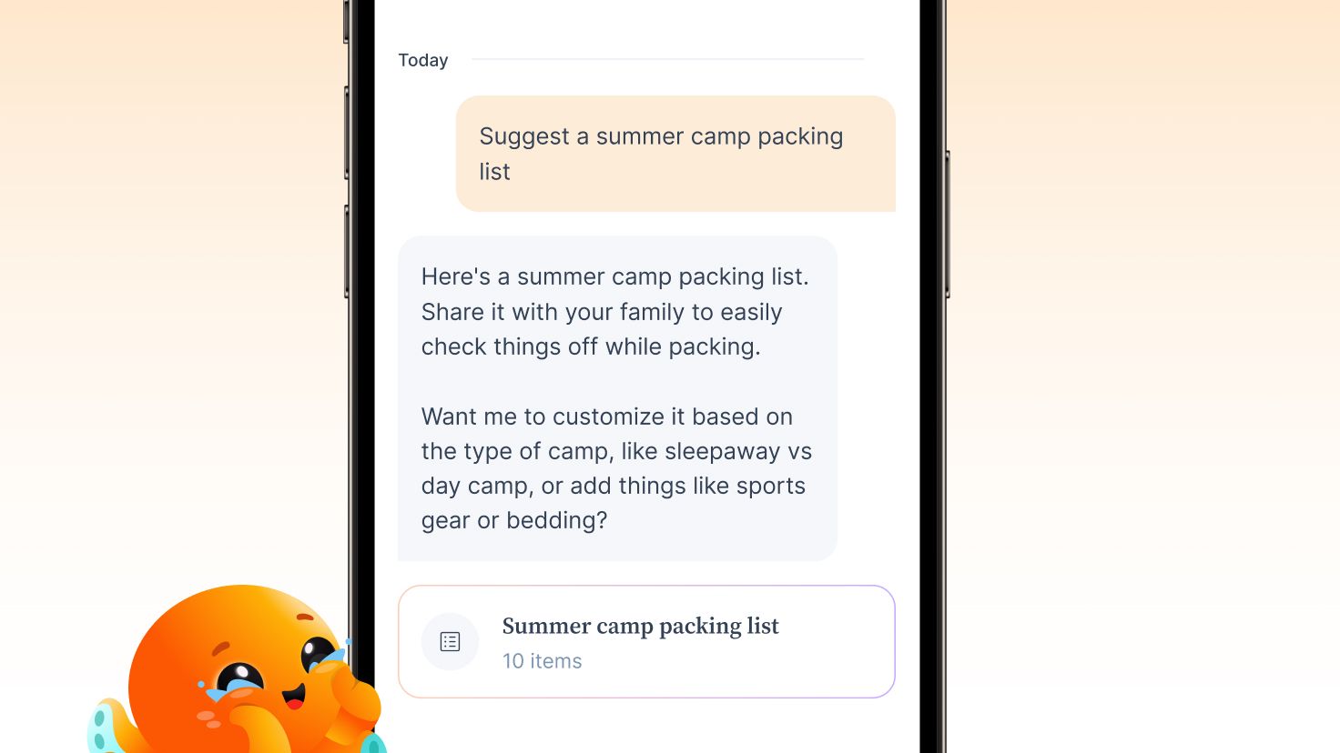 A pinned, shareable summer camp packing list in Ohai, ready to reuse week after week.